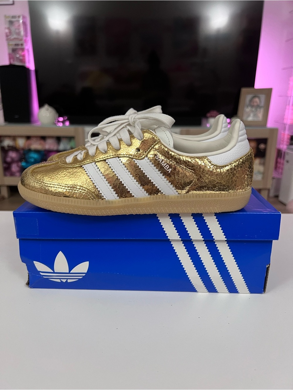 adidas Gold Metallic Samba Sneakers with White Stripes